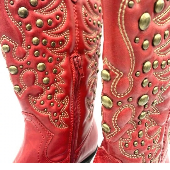 Lime Light Vtg Red Embroidery Studded Cowboy Boots Rare - Picture 11 of 12
